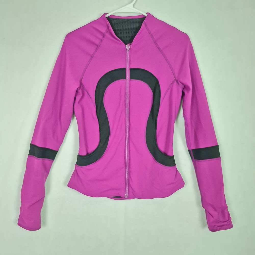 Lululemon Find Your Bliss Sz 6 Jacket Magenta Purple Black Mesh Trim Full Zip